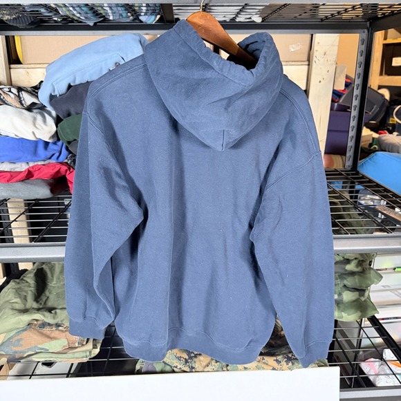 Gildan Navy Blue Hoodie Sweatshirt Mens Large Heavy Blend Pullover - Picture 2 of 4